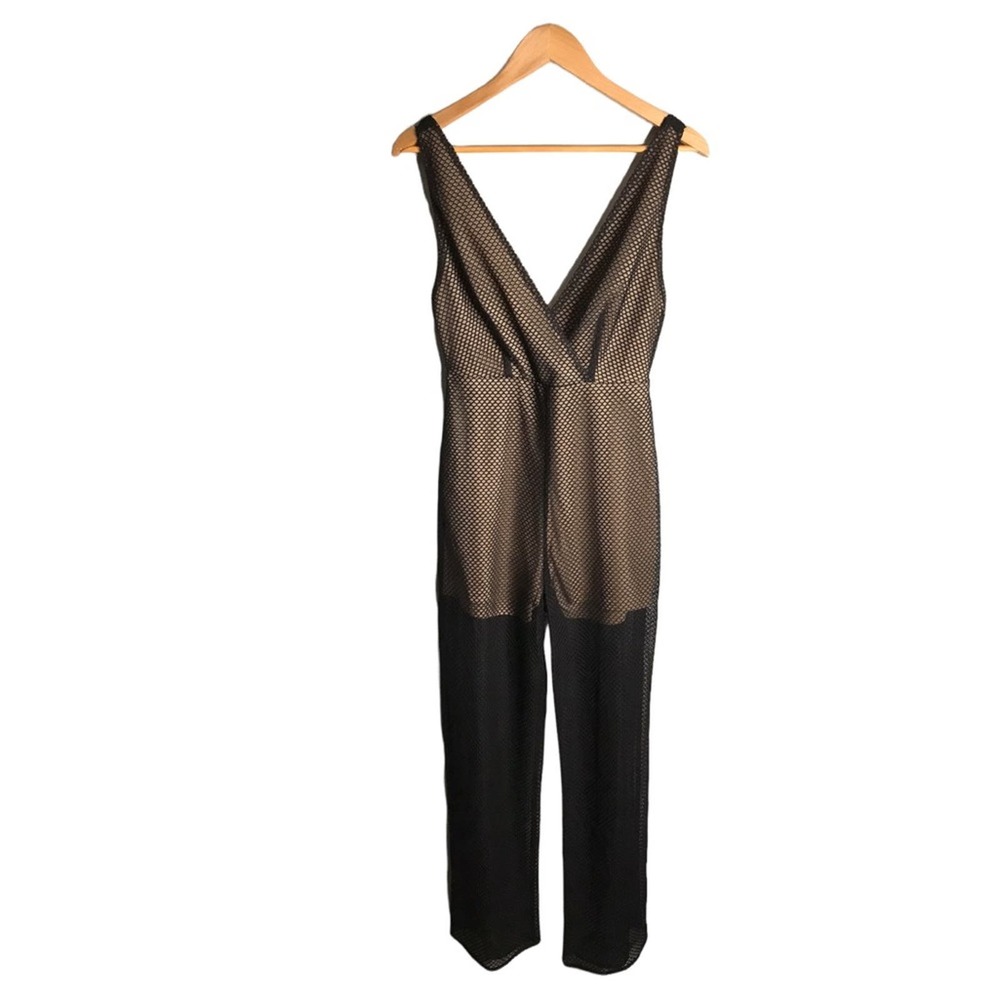 Honey Punch | Black Mesh cut out sleeveless jumpsuit nude lining •